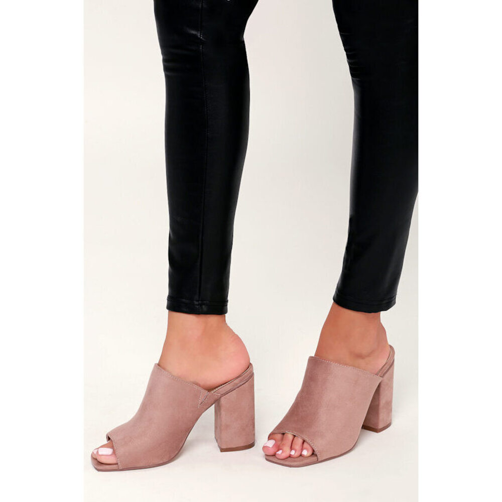 Lulus Raelynn Mauve Suede Peep-toe Mules Pink - Size 5.5